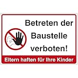 Schild Betreten der Baustelle verboten in Mehreren Sprachen aus Alu/Dibond 300x200 mm - 3 mm stark