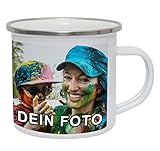 Emaille Tasse mit Foto bedrucken lassen | Camping Becher selbst gestalten mit eigenem Bild und Text | Geschenk-Idee für Camper, Opa, Oma, Papa, M