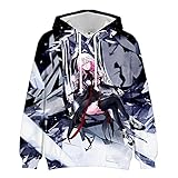 EDMKO Guilty Crown Hoodie Sweatshirt,Unisex Anime 3D gedruckte Kapuzenpullover Kordelzug Jacke Kostüm Pullover Hoodie Yuzuriha Inori Cosplay Kapuzenpulli Herren Sportswear,Blau,S