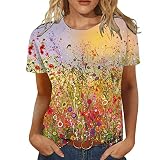 damen tuniken trachtenbluse damen blusenshirt damen 3/4 arm langarmshirt blumendruck frühling herbst oberteile langarm locker blusentops oversize pullover rundhals v(#SFDE-220406 T-Shirt-A40, L)