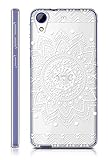 Sunrive HTC Desire 650/628 / 626 / 626G Hülle Silikon, Transparent Handyhülle Schutzhülle Etui Case Backcover für HTC Desire 650/628 / 626 / 626G(TPU Blume Weiße)+Gratis Universal Eingab