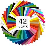 HomeMall 40 Selbstklebende Vinylfolie + 2 Transferfolie 30.5cm*30.5cm(12'x 12') (24 Farbe) - Vinylfolien Plotter Flexfolie Transferpapier Set für Basteln und kreativen Arb