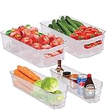 BRENSTEN Stapelbare Kunststoff-Aufbewahrungskörbe – Speisekammer-Organisation und -aufbewahrung, Kühlschrank-Organizer (transparent, 2 kleine, 2 große)