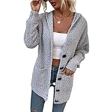 ZYHOOD Strickpullover Damen Strickjacke Hoodie Pullover Kapuzenpullover Gestreift Pulli Sweatshirt Oberteile Pullover Damen V-Ausschnitt Oversized Hoodie Langarm Herbst Winter Lang Kapuzenp