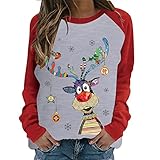 yiouyisheng Weihnachten Pullover Damen Bunt Rentier Muster Teenager Mädchen Weihnachtspullover Langarm Christmas Sweatshirt Weihnachtspulli Xmas Jumper Weihnachts Oberteile Bluse Lang