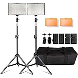 LED Video Licht, 160 Stück Dimmable LED Kamera Licht Panel und 79' Einstellbarer Licht Ständer für Canon Nikon Sony Kamera Camcorder, 160 LED Videolicht Videobeleuchtung-Set LED-V