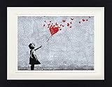 1art1 Mädchen - Mädchen Mit Luftballon Und Schmetterlingen, Banksy-Style Gerahmtes Bild Mit Edlem Passepartout | Wand-Bilder | Kunstdruck Poster Im Bilderrahmen 40 x 30