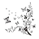 HALLOBO® XXL Wandtattoo Blumenranke 1 Wandtattoo 3 Kombinationen Wandaufkleber Schmetterlinge Wandsticker Wall Sticker Wohnzimmer Schlafzimmer Dek