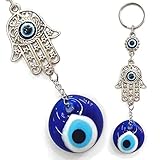 Perlin Nazar Boncuk Boncugu Türkisch Blau Auge, Evil Eye, Fatima Hand Hamsa, Wandbehang 15cm Ornament Amulett Dekoration Home Decor Schutz Segen Geschenk Glasperlen Anhäng