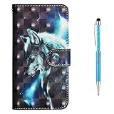 Grandoin iPhone 5 /5S /SE Hülle, Handyhülle im Brieftasche-Stil für Apple iPhone 5 /5S /SE Handytasche PU Leder Flip Cover 3D Bunte Muster Book Case Schutzhülle(Wolf)