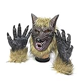 thematys® - Werwolf Kostüm Set - Böser Wolf Maske mit Klauen Handschuhen Horror Maske - perfekt für Halloween & Fasching, Karneval & - Kostüm für Erwachsene - Latex, Unisex Einheitsgröß