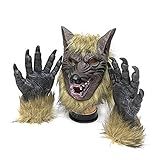 thematys® - Werwolf Kostüm Set - Böser Wolf Maske mit Klauen Handschuhen Horror Maske - perfekt für Halloween & Fasching, Karneval & - Kostüm für Erwachsene - Latex, Unisex Einheitsgröß