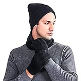Männer Frauen solide warme Baumwolle häkeln Winter Wolle stricken Handschuhe Lätzchen & Hut dreiteiligen Anzug Outdoor Unisex Erwachsene einfach zu spielen Handy Eine Größ