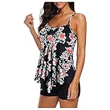 Damen-Tankini-Badeanzug mit Shorts, Strandmode, modisch, mit Fliege, Blumendruck, Badeanzug
