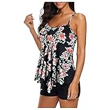 Damen-Tankini-Badeanzug mit Shorts, Strandmode, modisch, mit Fliege, Blumendruck, Badeanzug