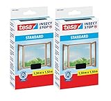 tesa Insect Stop STANDARD Fliegengitter für Fenster - Insektenschutz zuschneidbar - Mückenschutz ohne Bohren - Fliegen Netz anthrazit (1,3m:1,5m (2er Pack), Anthrazit (Durchsichtig))