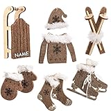 alles-meine.de GmbH 40 TLG. Deko Set _ Figuren - Winter & Weihnachten _ braun _ Ski / Schlittschuhe / Schlitten - rot & weiß - incl. Name - aus Holz - Miniatur / Diorama - Fig