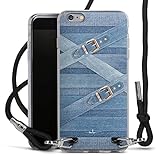 Carry Case kompatibel mit Apple iPhone 6s Plus Hülle mit Band Handykette zum Umhängen schwarz Designer Leder S