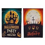 2 Stück Halloween-Gartenflaggen, Halloween-Hofflaggendekoration, Halloween-Hexenfledermaus-Todeshausflagg