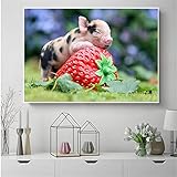 Kunstwerk Nordic Print Lustiges kleines Ferkel Schweinchen Poster Modernes Dekor Erdbeerschwein Wandkunst Bild Kinderzimmer Dekor 80x100cm (32x39in) R