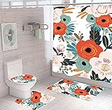 Böhmische Blumen-Thema, Badezimmer, Duschvorhang, WC-Deckel, Anti-Schimmel, Badematte, WC-Teppich, rutschfest, mit 12 Haken, 180 x 180