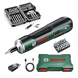 Bosch Akkuschrauber PushDrive (3,6 Volt, 32 Bits, Aufbewahrungsbox) + 43tlg (Zubehör für Elektrowerkzeuge) Schrauber Bit Set, 1 W, 240 V, TOOLS