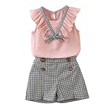 MRULIC Baby Mädchen Outfits Kleidung Bowknot Weste Tops + Plaid Shorts Hosen Sets Anzug 1-6 Jahre(Rosa,120)