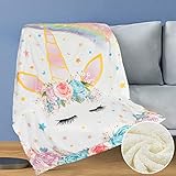 WERNNSAI Einhorndecke - 125 x 150 cm Sherpa Fleece Flauschige Kuscheldecke für Mädchen Kinder Baby Shower Geburtstag Geschenke Sofa Couch Wohn Bett Decken Sofaüberwurf überwurf Deck