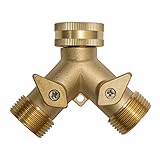 2-Wege Y-Verteiler Ventil Wasserverteiler 6x7,5cm für Wasserhahn je 3/4 Zoll Gewinde Messing getrennt absperrbar für Anschluss von zwei Geräten Y-Anschluss Gartenschlauch W