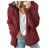 CCOOfhhc Damen Kuschel Fleece-Mantel aus Teddy-Fleece Herbst Winter Warm Oberteil Langarm Einfarbig Casual Kapuzenjacke Kurzmantel Reißverschluss Cardigan Übergroße Flauschjacke Hoodie Winterjack