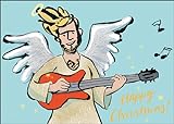 Anja Vogel 5 Stück Coole Weihnachtskarte mit rockigem Engel an der E-Gitarre: Happy Christmas! • schönes Glückwunsch Karten Set mit Umschlägen zu Weihnachten, Neujahr, Silvester für Familie, F