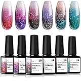 UR SUGAR 7,5ML UV Nagellack Farbwechsel Gel Nagellack Shellac Set Thermo Nagellack Glitzer Gelnägel Set Chamäleon Temperatur Gefallene Blätter Beere 6PCS Kit für Herb