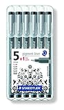 STAEDTLER 308 SB6P1 Fineliner Pigment Liner Set mit 6 Linienbreiten, Hohe Qualität, Pigmenttinte, dokumentenecht, lichtbeständig, 5 und 1 Stück gratis, Schw