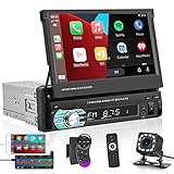 Podofo Autoradio mit Bluetooth Freisprecheinrichtung 7 Zoll Bildschirm 1din Carplay RüCkfahrkamera Ausfahrbarem Manuelle Display Touchscreen Car Radio USB Touchscreen FüR Android/IOS