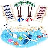 Ulikey 40 Pcs Mikrolandschaft Miniliegestuhl, Miniatur Dekoration Mini-Stranddekorationen, Strandkorb Sonnenschirm Kleine Palme Deko Accessoires für DIY, Garten, Puppenhausdek