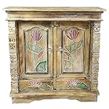 Oriental Galerie Schrank Kommode Sideboard Flurschrank Dielenschrank Telefonschrank Blumen Lotus 80x80 cm Natur Color W/W B