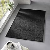 Teppich Kurzflor weicher Designer Uni Bodenbelag Madrid fürs Wohnzimmer, Kinderzimmer, Schlafzimmer und die Küche geeignet Schwarz 120x170