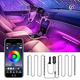 Tsumbay Auto Innenbeleuchtung LED mit USB-Port, 4pcs 48 LED Auto LED Strip, mit APP und Regler RGB Auto Innenraumbeleuchtung, Zwei-Linien-Design, Mehrfarbiger Musik Auto Streifen Kit, DC 12V