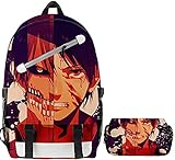 Anime Angriff auf Titan School Rucksack 3D Levi Cosplay Schultasche + Bleistiftkoffer 2 Stück / Set Kinder Student Laptop Rucksack Tagsack Bücherbag Rucksack für Jugendliche Jungen Mädchen-Eren Jaeg