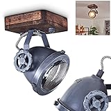 Deckenleuchte Herford, 1-flammige Zimmerlampe in Metall und Holz in Braun und Grau mit Glasschirm, Spot ist dreh- und schwenkbar, 1 x GU10 max. 50 Watt, für LED Leuchtmittel verfügb