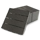 Premium Terrassenfliesen aus Kunststoff – 30 x 30cm, 8 Stück, 0,72 qm, Anti-Rutsch-Oberfläche, Klickfliesen in Holzoptik, Bodenbelag, schwarz, dunkel, witterungsbeständig, FORTEN