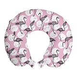 ABAKUHAUS Flamingo Reisekissen Nackenstütze, Moderne Exotische Vögel, Schaumstoff Reiseartikel für Flugzeug und Auto, 30x30 cm, Baby Blue Koksg