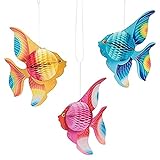 YeahiBaby 6 Stück Seidenpapier Fische Tropische Fische Dekoration hängende Ornamente Partyzubehör (Gold + Rosa + Blau)