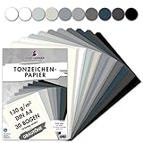 MarpaJansen Tonzeichenpapier Grautöne Mix, 10 Farben, DIN A4, 30 Bogen, 130 g/