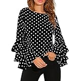 Blusen für Damen Schwarz Rüsche Lässige Locker Mode Elegant Basic Tshirts Lange Ärmel Rundhals Sport Sporthemden Herbst Frühling Sommer Shirt-Langarm für F