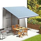 Tidyard Markisenbespannung, Markisentuch Ersatz, Markisenstoff Sonnenschutz Ersatz UV-resistent & Witterungsbeständig Blau und Weiß 4,5x3,5 m (ohne Rahmen)