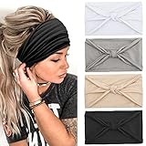 TERSE Haarband Damen, Boho Stirnbänder Elastisches Sommer Bandana Breites Haarbänder Sport Yoga Pure Farbe Vintage Gedruckt Turban Stirnband für Frauen und M