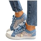 Dasongff Damen Laufschuhe Bestickte Sneaker Spitze Atmungsaktive Blumenmuster Mesh Hohle Freizeitschuhe Schnürschuhe Outdoorschuhe Leicht Sportlich Schuhe Wanderhalb