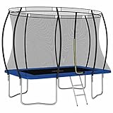 Tidyard Trampolin Gartentrampolin mit Sicherheitsnetz & Leiter Sicherheitsabdeckung GS Zertifizierung Schwarz, Grau und Blau Rechteckig 274×183×76