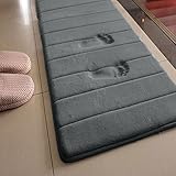 ainstsk lang Memory Foam Badvorleger, 49,8 x 160 cm Mikrofaser rutschfeste saugfähig schnell trocknend Badezimmer Teppich Teppich, Wasser saugfähig, Silberfarben und Grau, 50cm x 160